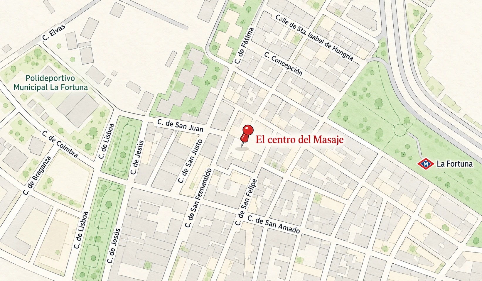 Mapa con la ubicación de El Centro del Masaje en La Fortuna, Leganés